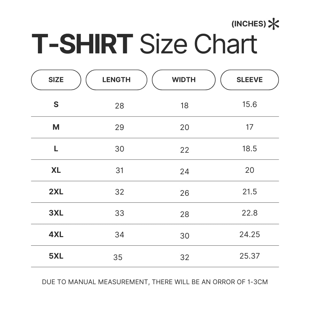 3D T shirt Size Chart - Dragon Ball Daima Store